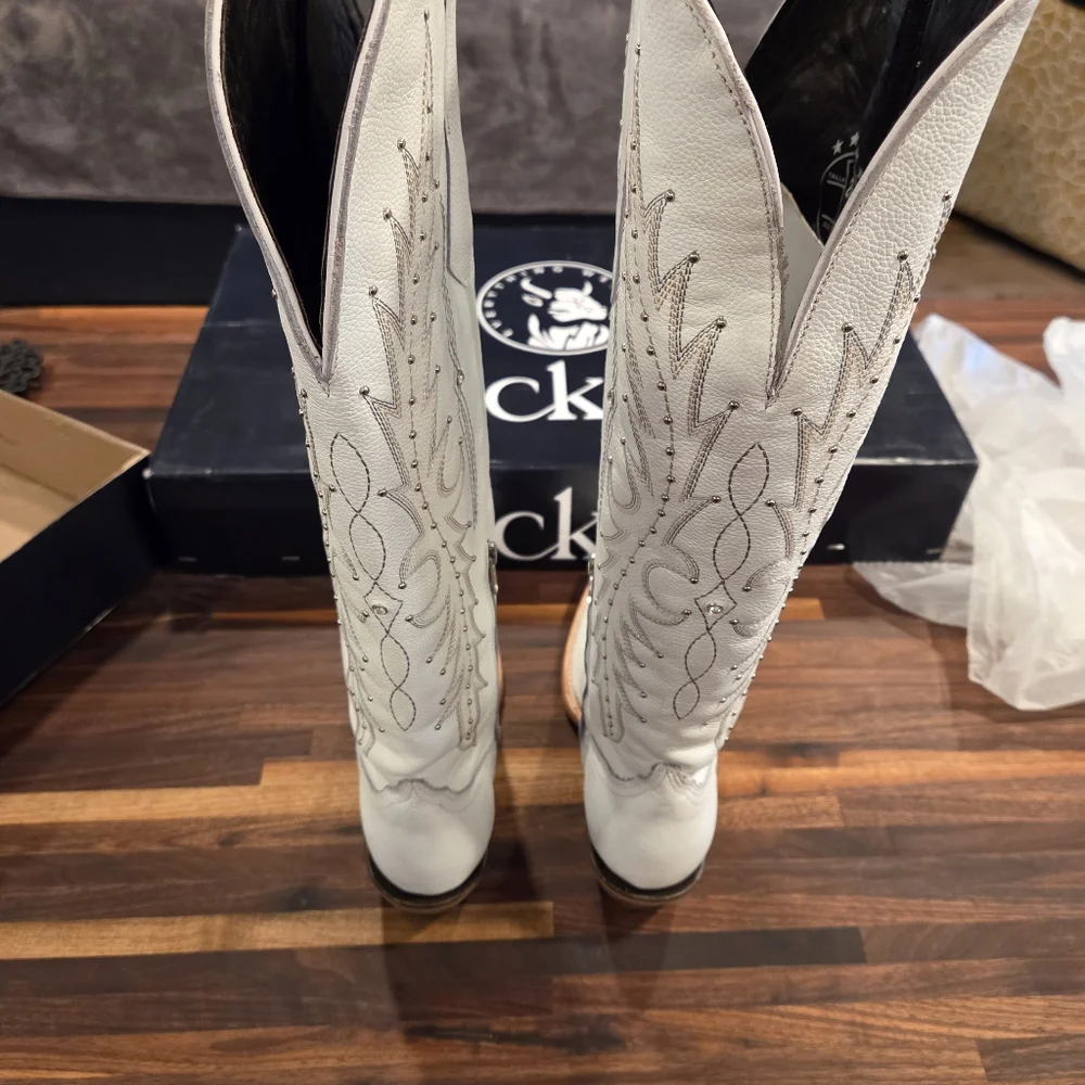 Rock'em NIB Paulina Tall Wide Calf Boots Size 7 White Womens 100% Leather - Picture 10 of 12
